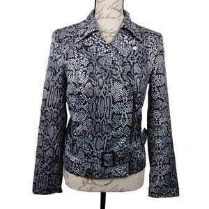 NY Collection | Snake Reptile Print Moto Jacket Black | Size M